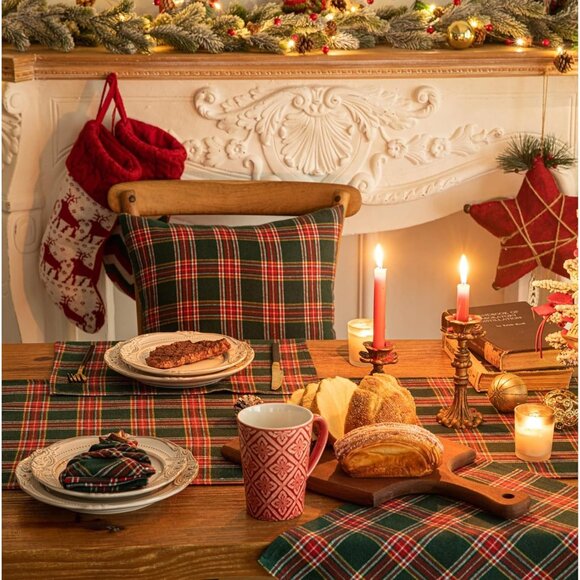 Luxurious 90-Inch Green Red Plaid Table Runner - Perfect for Holiday Gatherings - Picture 7 of 7